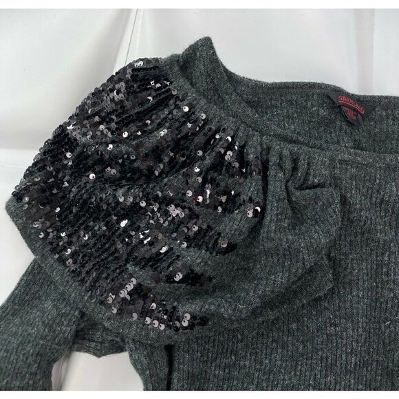 Simon Chang Womens Sz M Heathered Gray Black Sequin Ribbed Sweater Dress Shift - Picture 3 of 8